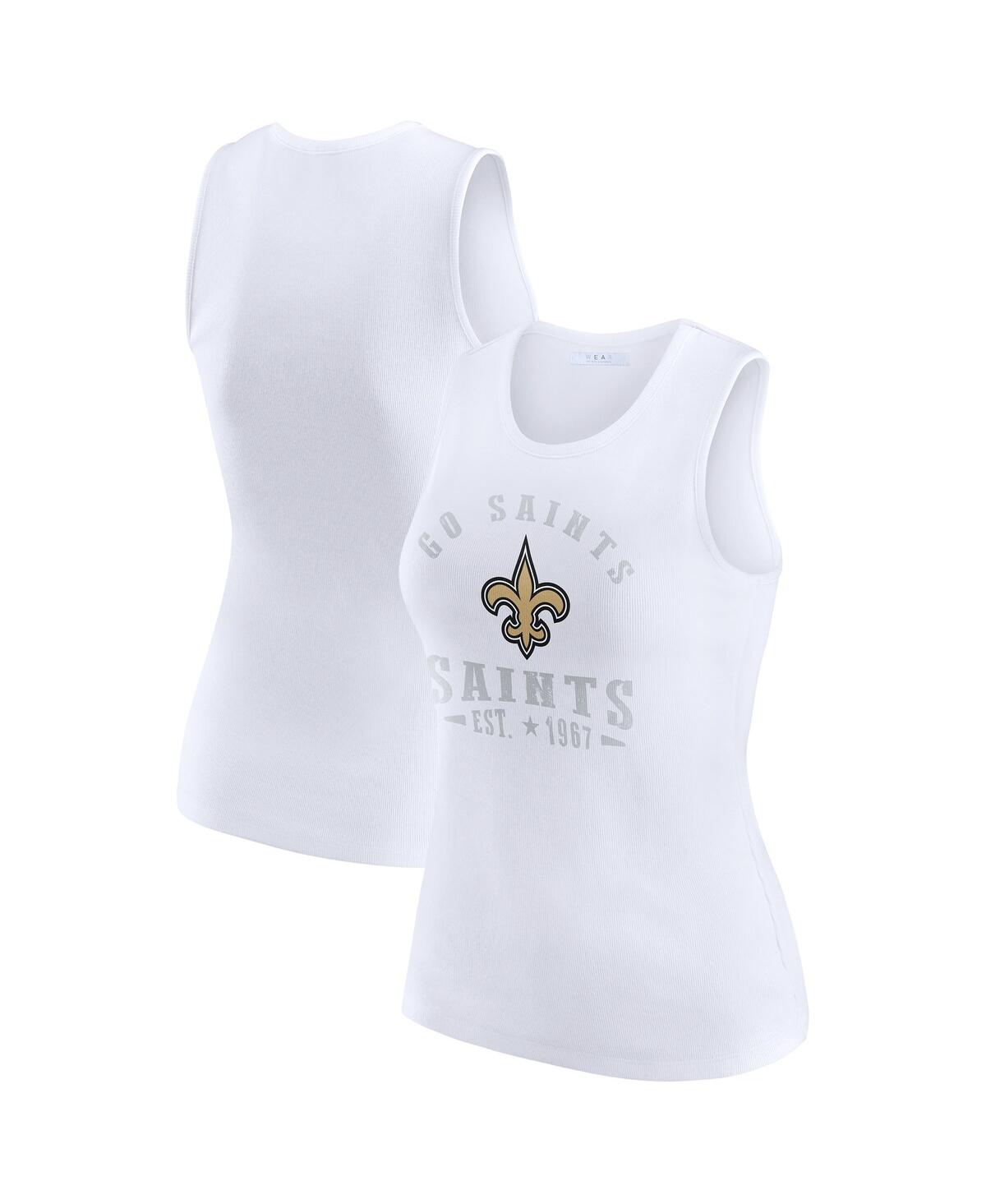 Wear by Erin Andrews Women's White New Orleans Saints Ribbed Graphic Tank Top