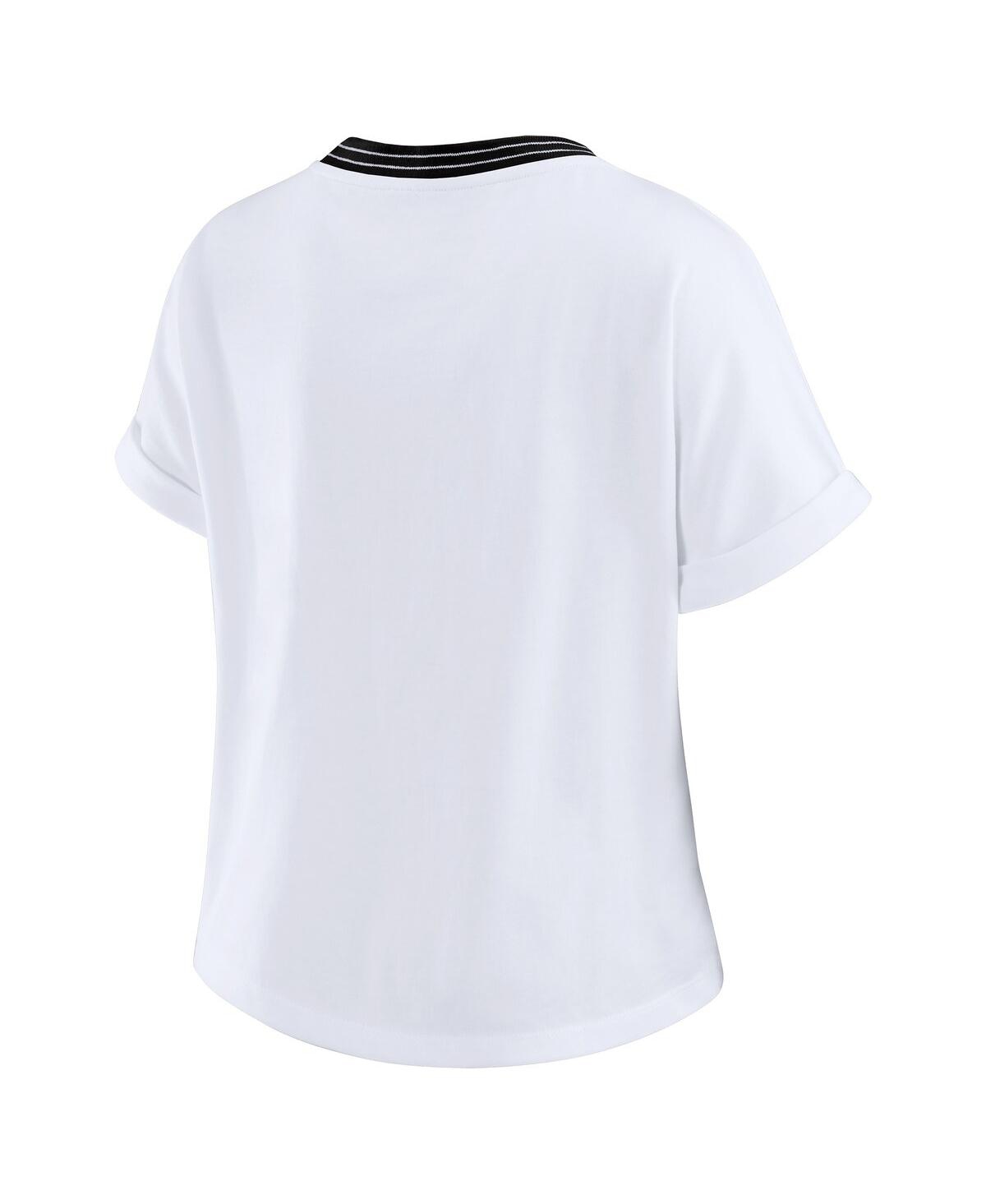 Wear by Erin Andrews Women's White New Orleans Saints Cropped Center Stripe Dolman T-Shirt