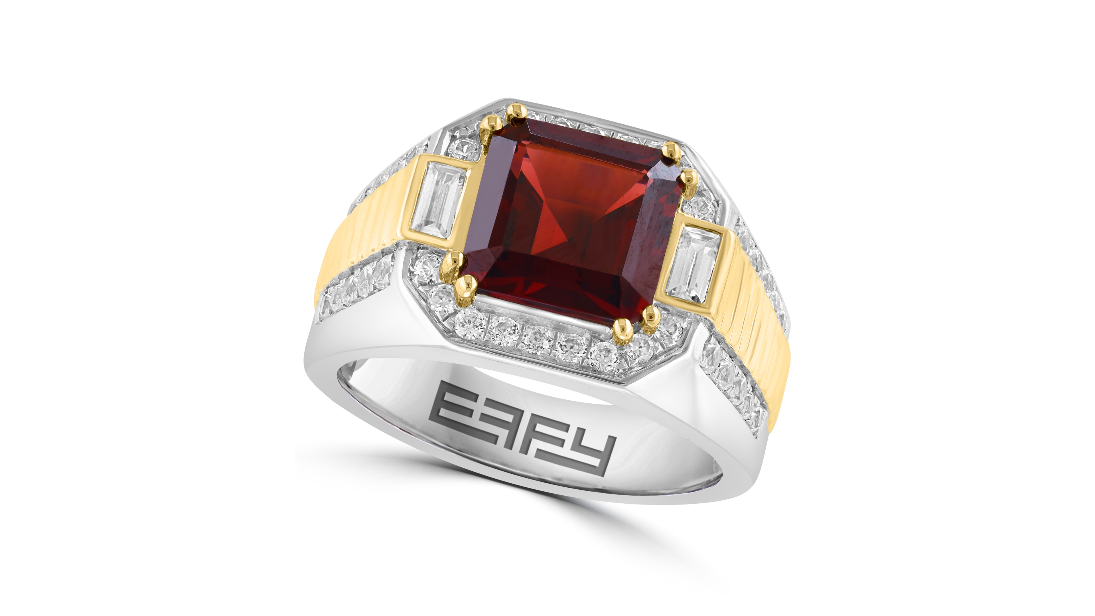 Effy Collection Men's Garnet (1/2 ct. t.w.) and White Zircon (1-3/8 ct. t.w.) Ring in 14K Gold over Sterling Silver