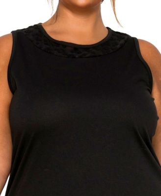 Plus Size Cheetah Burnout Contrast Neck Inset Tank Top