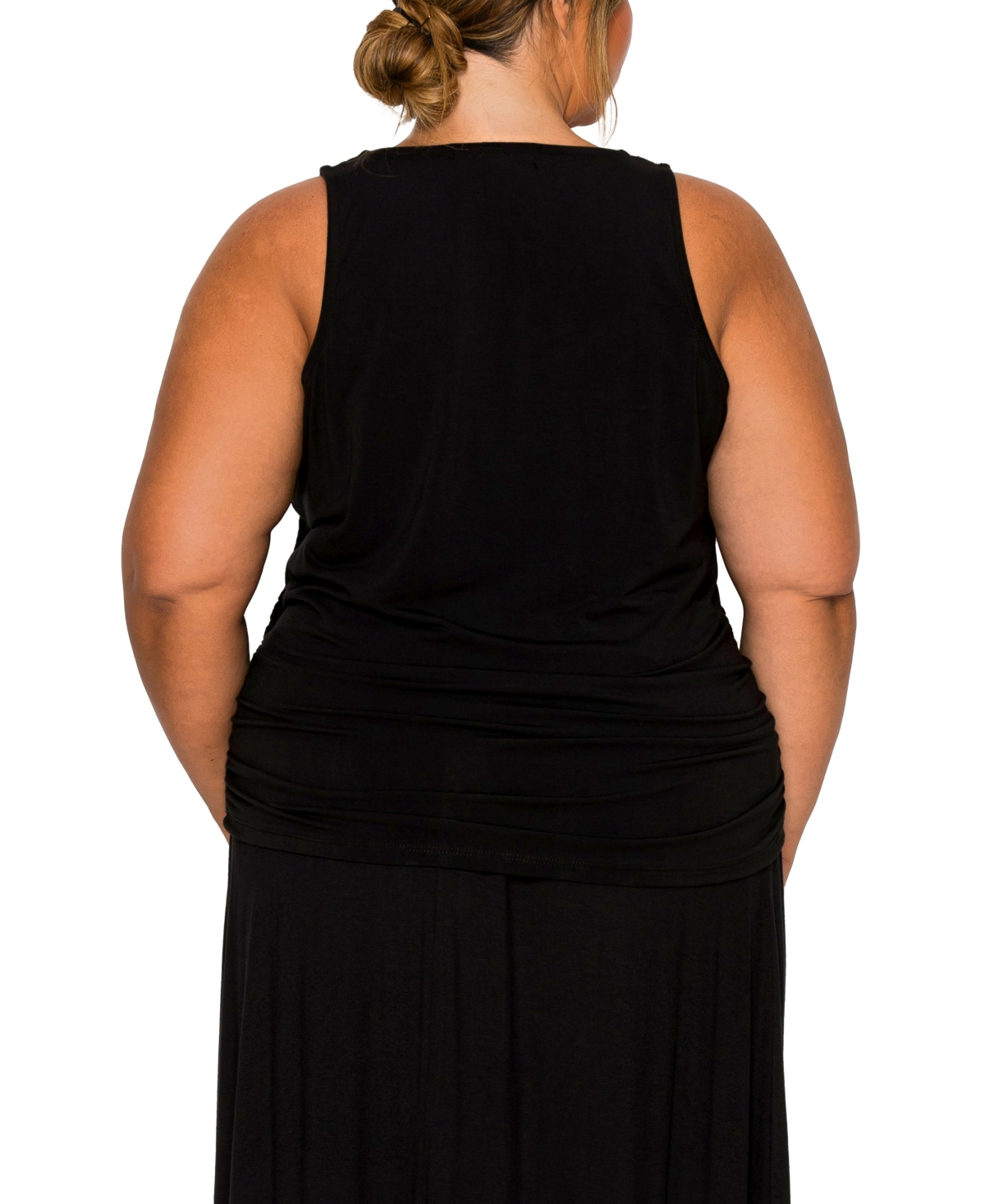 Coin 1804 Plus Size Cheetah Burnout Side Ruched Tank Top In Black