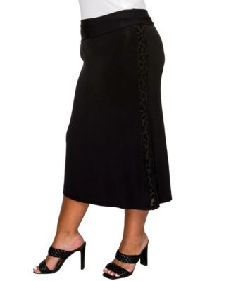 Plus Size Cheetah Burnout Contrast Fold Over Midi Skirt