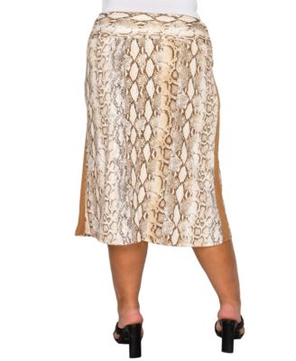 Plus Size Python Side Contrast Fold Over Midi Skirt