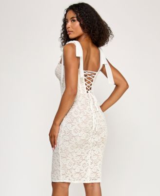 Juniors' Lace Corset Sleeve Slim Midi Dress