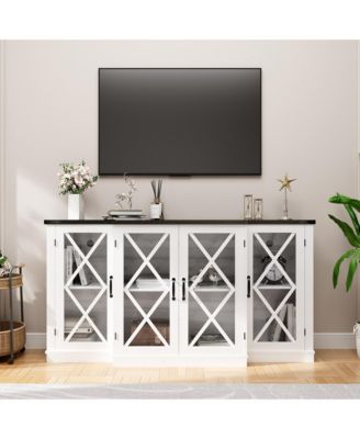 63-Inch 1 Pc Wooden Adjustable Shelves Storage Farmhouse TV Stand