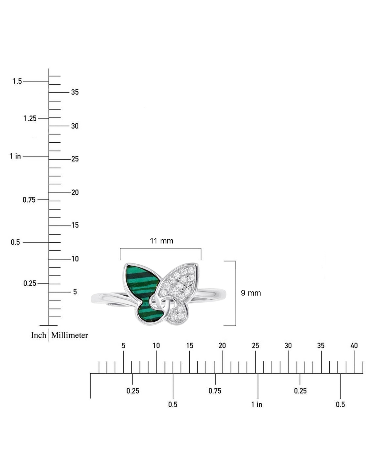 Macy's Malachite And Cubic Zirconia Butterfly Ring And Necklace Set In Sterling Silver In Metallic