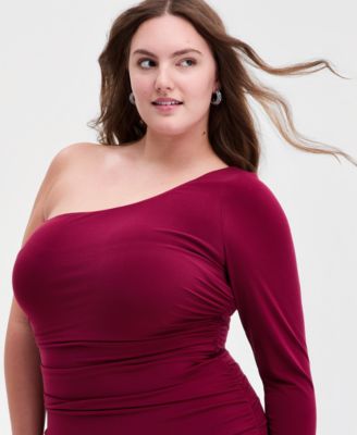Trendy Plus Size One-Shoulder Ruched Dress