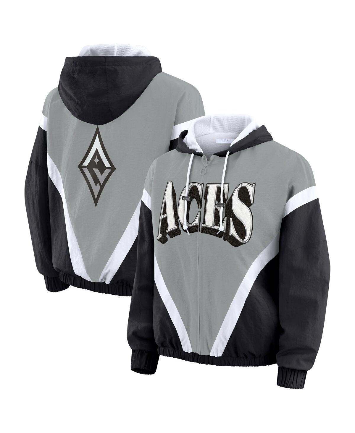 Wear By Erin Andrews Women's Black/gray Las Vegas Aces Colorblock Full-zip Windbreaker Jacket In Gray