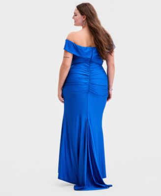 Trendy Plus Size Off-The Shoulder Ruched Gown, Created for Macy's