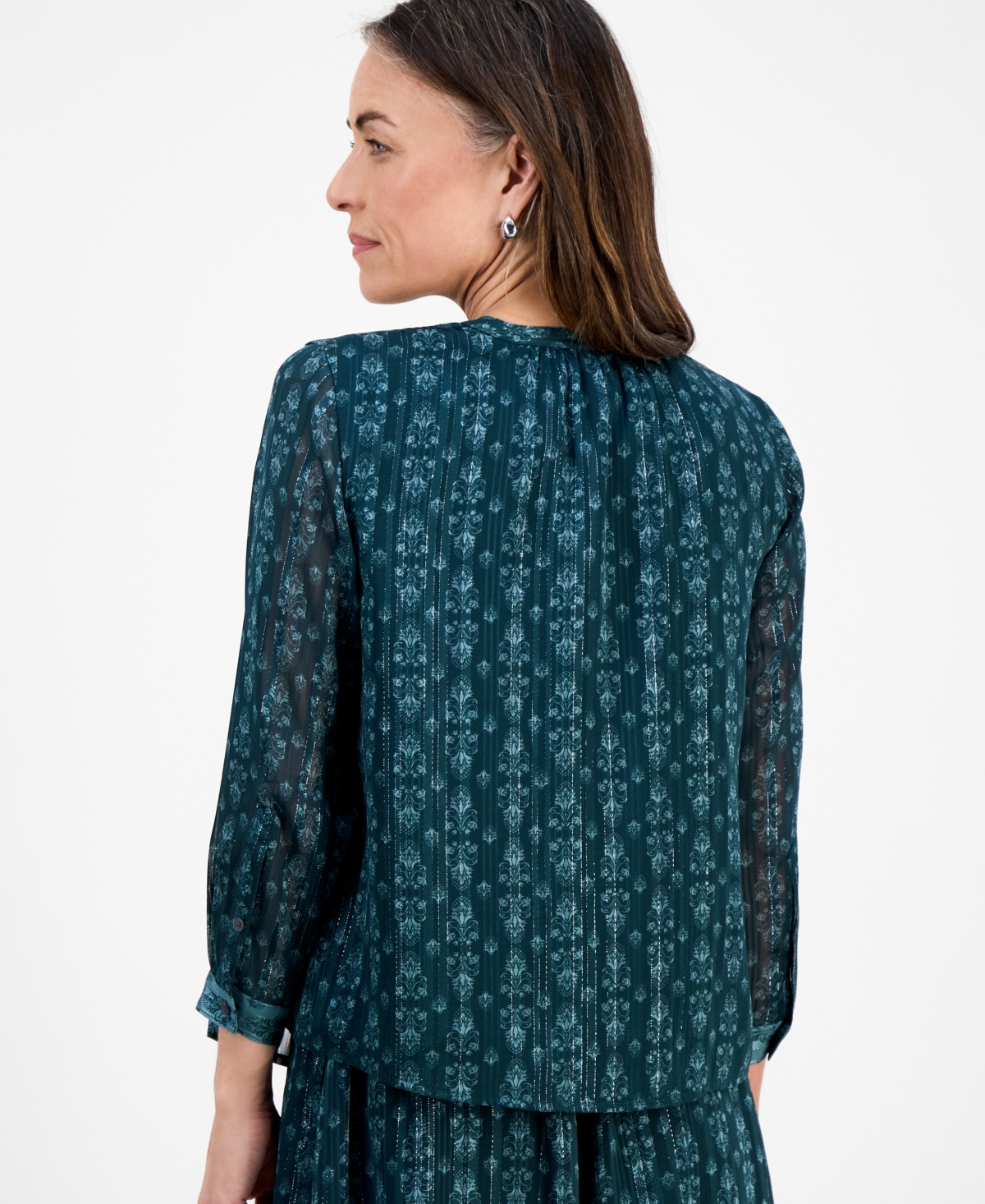 Style & Co Petite Damask Shine Pintucked Top, Macy's Exclusive