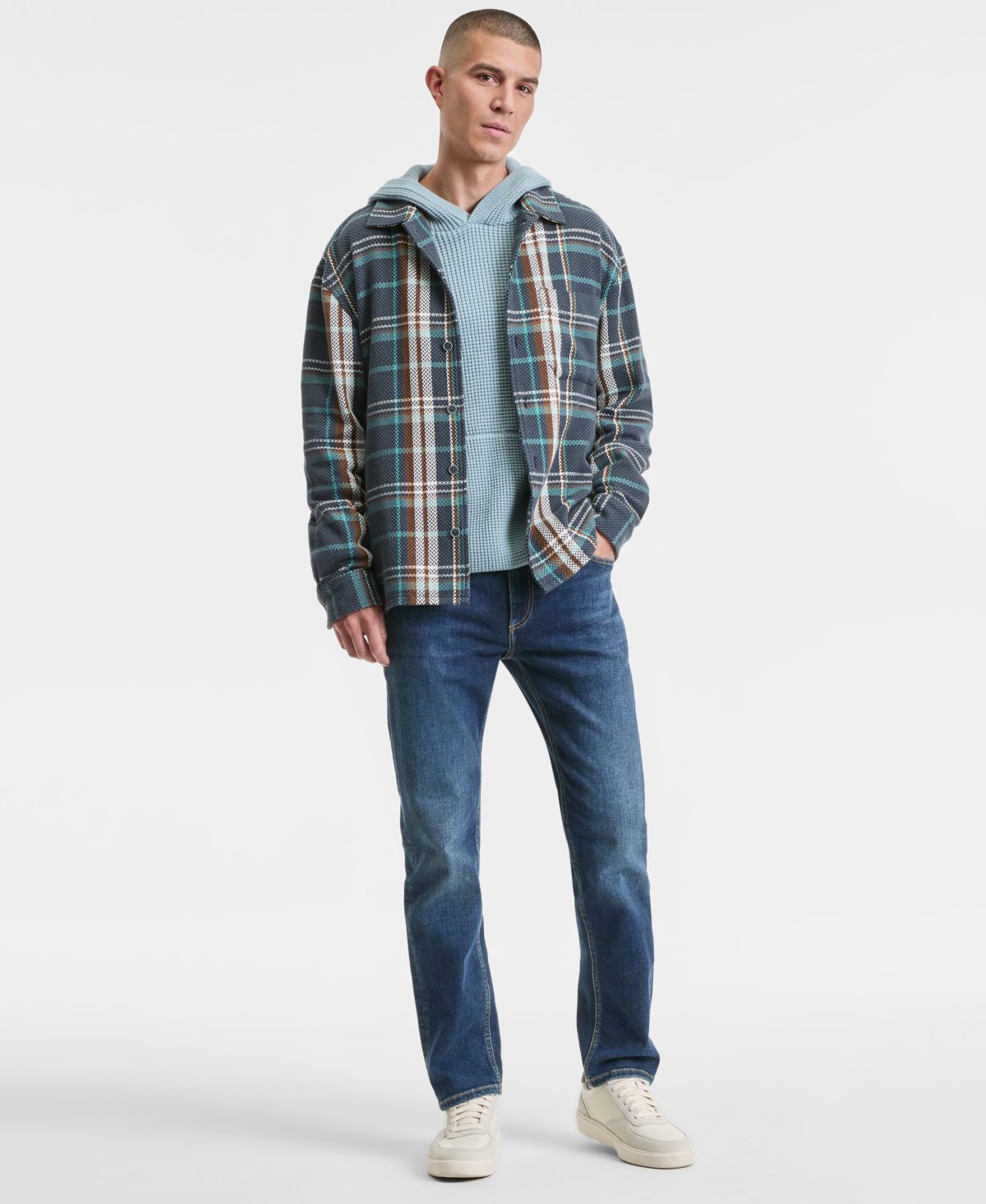 Мужские джинсы прямого кроя Mara, толстовка из вафельной вязки с капюшоном и верхняя рубашка с длинным рукавом, эксклюзивные от Macy's