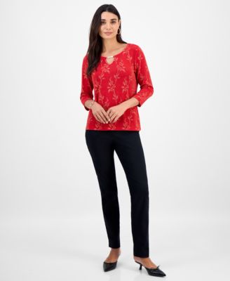 Petite Leafy-Floral Shine Party Jacquard Top, Macy's Exclusive 