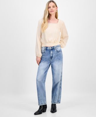 Petite Embroidered Lace-Trim Top, Macy's Exclusive