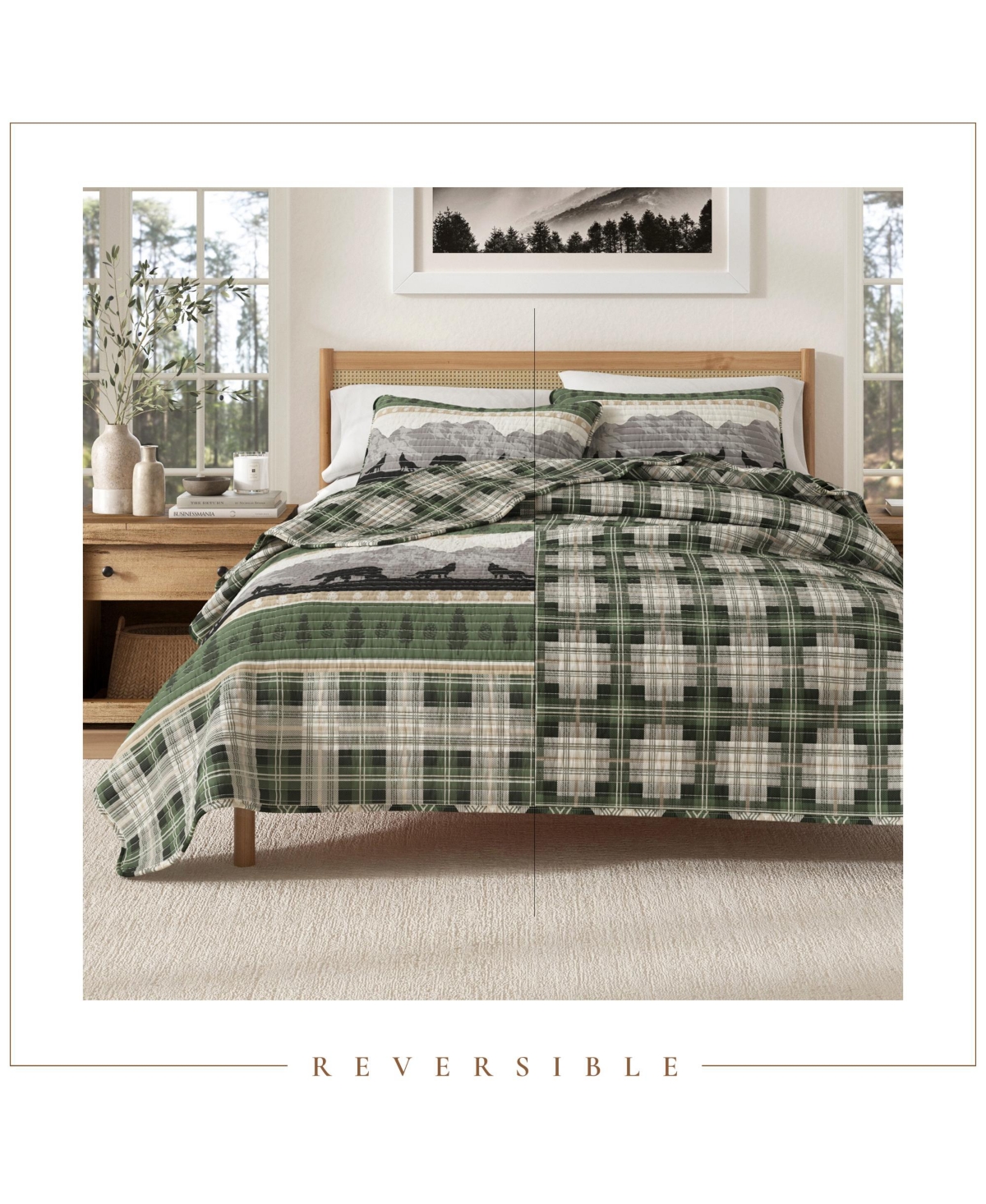 Linery & Co. Mountain Scape & Plaid Microfiber Quilt Set With Shams