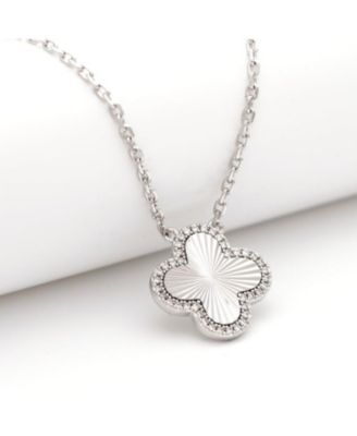 Rhodium Plated Flower Solitaire Pendant with CZ Surround
