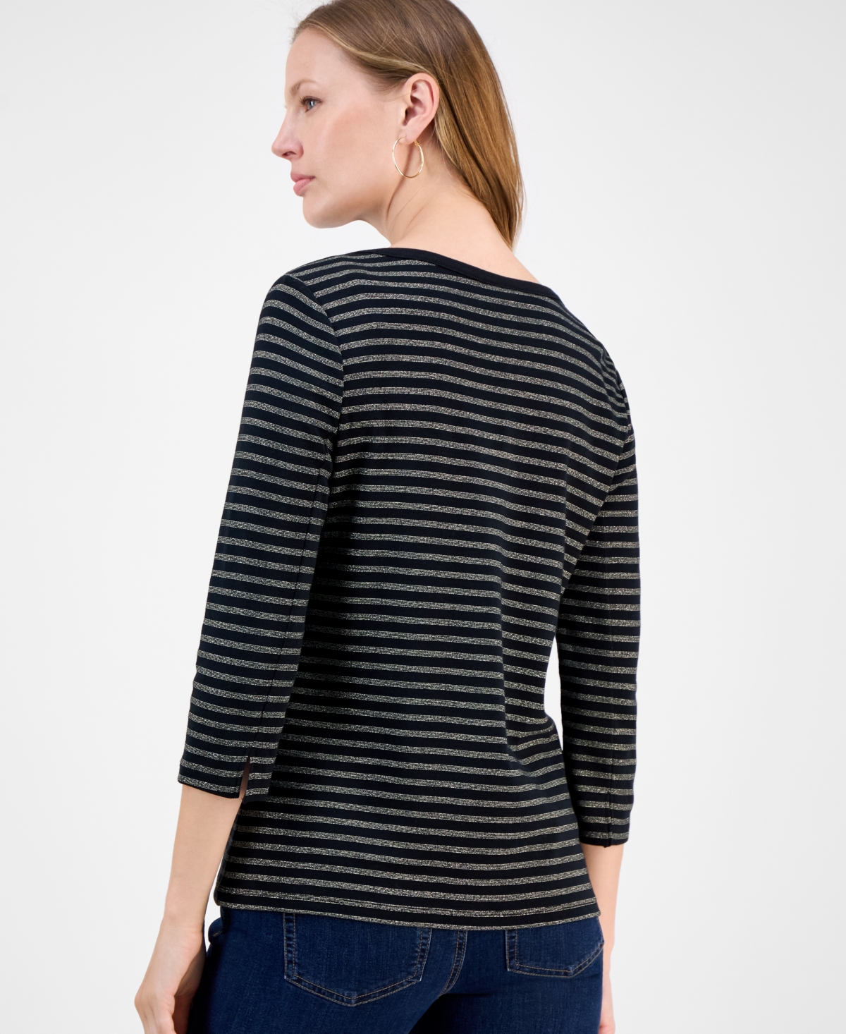 Style & Co Women's Printed Pima Cotton 3/4 Sleeve Top, Macy's Exclusive