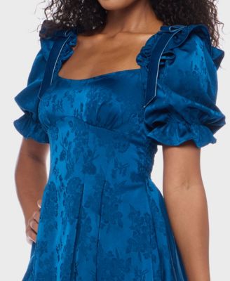 Juniors' Puff Sleeve Pleated Short Dress