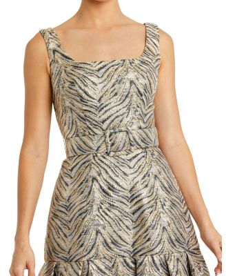 Women's Sleeveless Brocade Gown With Belt