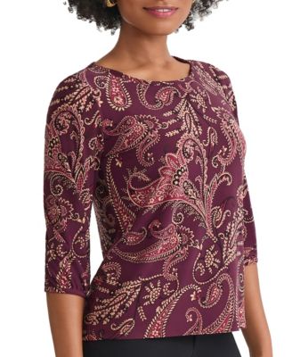 Petite 3/4 Sleeve Crew Neck Top