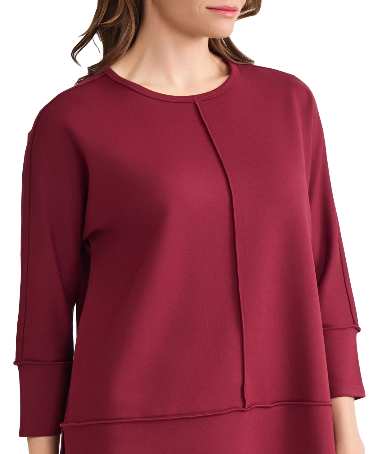 Jones New York Petite Serenity Knit 3/4 Sleeve Tunic Top In Brown