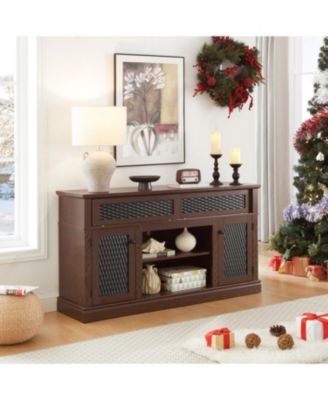 Streamdale Embossed TV Stand with Sliding Door, DARK CHERRY, 58"W x 15"D x 31.7"H