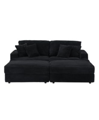 Streamdale 82 inches black corduroy sofa, two storage feet +4 throw pillows, create a living room, office fashion new darling