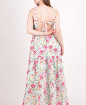 Women's White Floral Tiered Maxi Dress