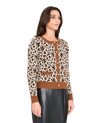 Women's Crewneck Printed Cardigan Sweater