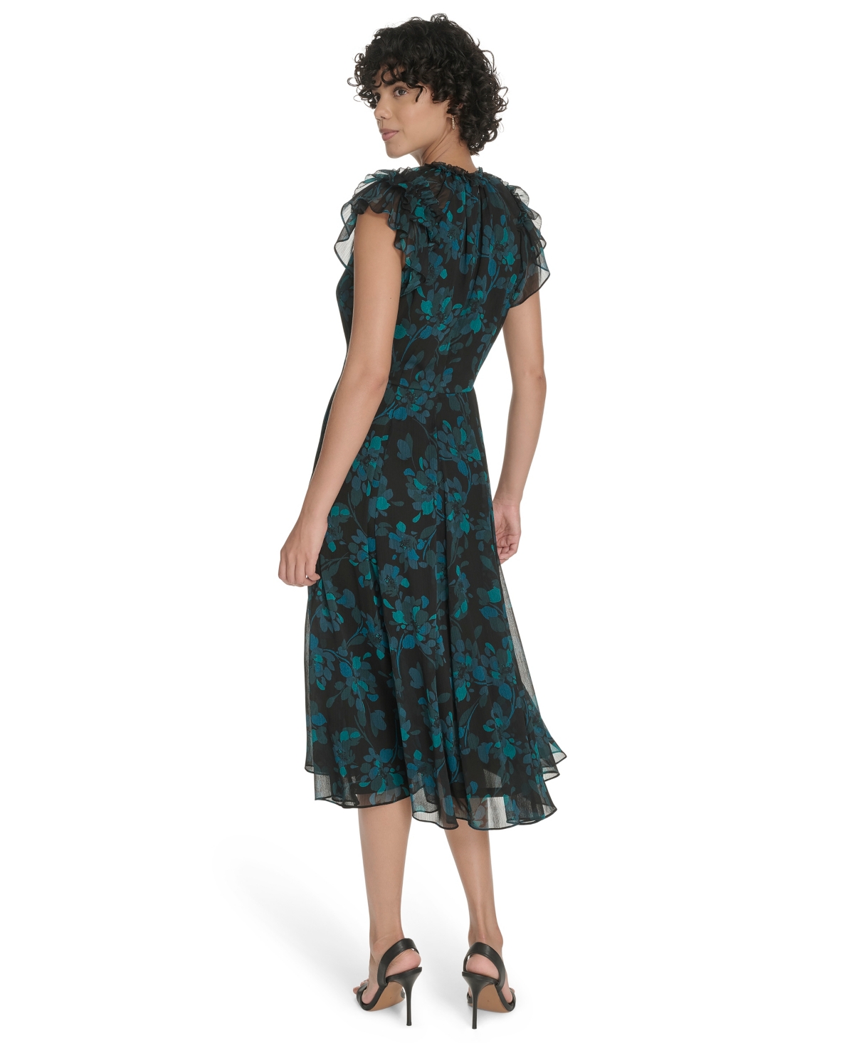 Tommy Hilfiger Petite Flutter Sleeve Midi Dress In Black