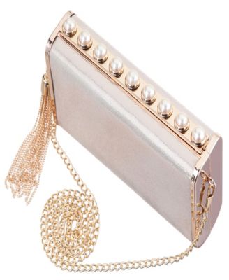 Crystal Ornamented Minaudiere Tassel Lift Lock Clutch
