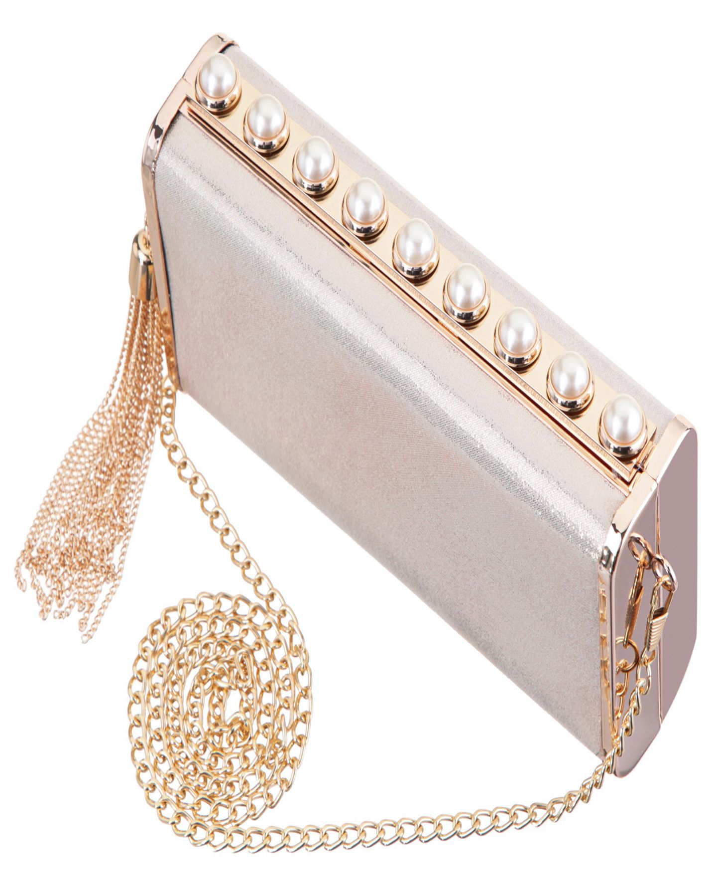 Женский клатч Nina Crystal Ornamented Minaudiere Tassel Lift Lock Clutch, цвет: Platino — фото 5