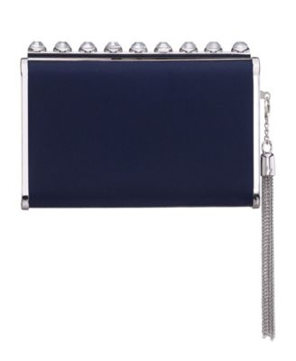 Crystal Ornamented Minaudiere Tassel Lift Lock Clutch