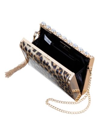 Crystal Ornamented Minaudiere Tassel Lift Lock Clutch