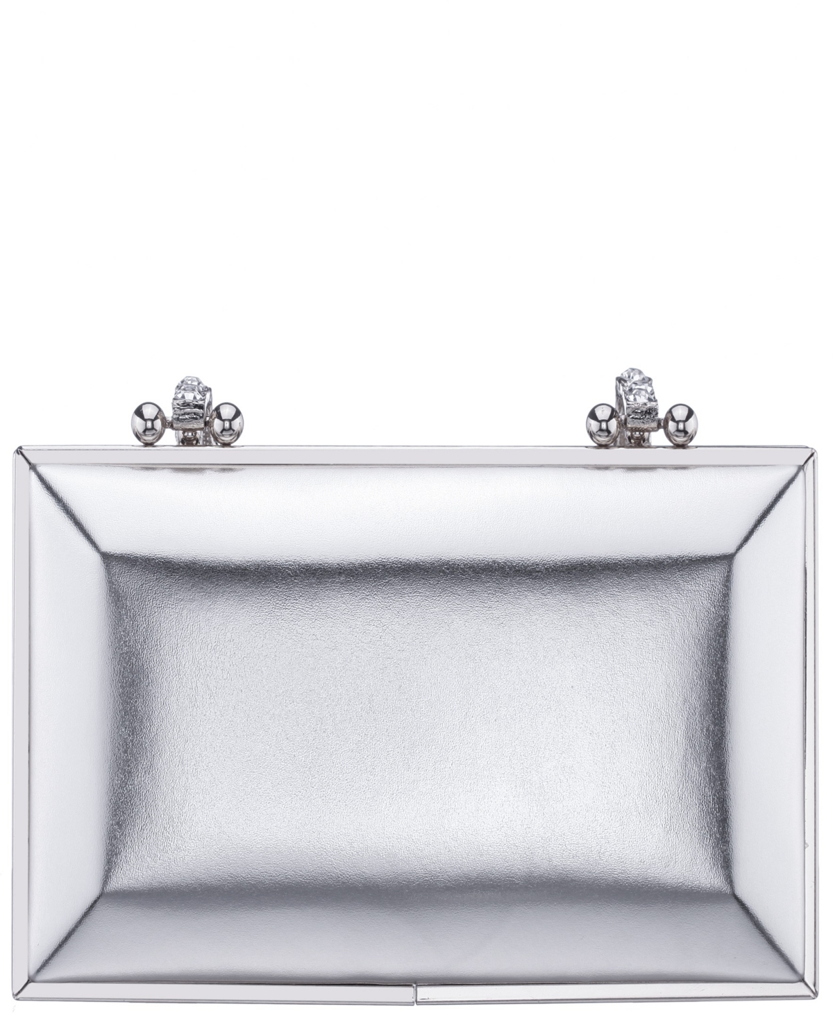 Nina Crystal Handle Lift Lock Clutch In Silver