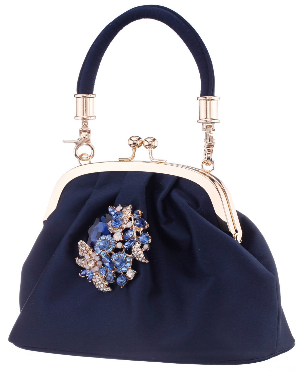 Nina Vintage Style Crystal Ornament Frame Clutch In Blue
