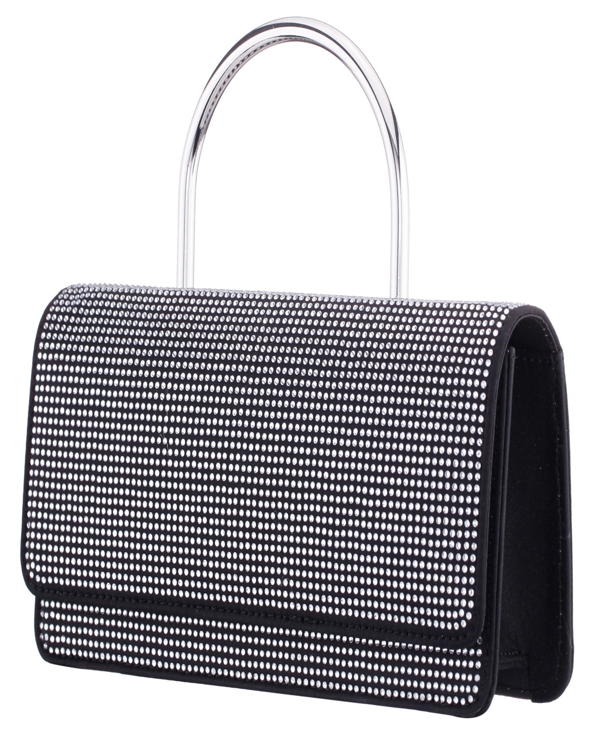 Nina Elongated Crystal Magnetic Snap Satchel Bag In Black