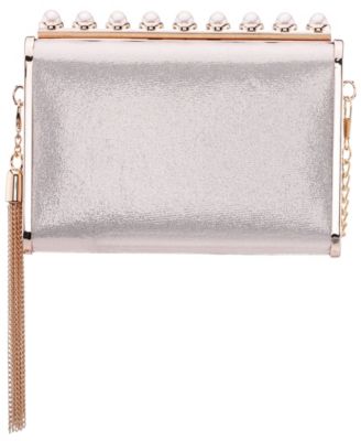 Crystal Ornamented Minaudiere Tassel Lift Lock Clutch