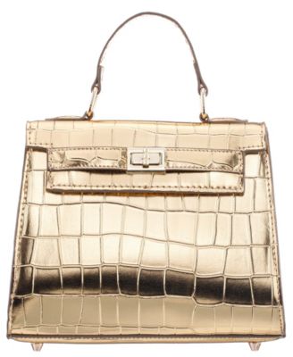 Mini Croco Embossed Magnetic Snap Satchel Bag