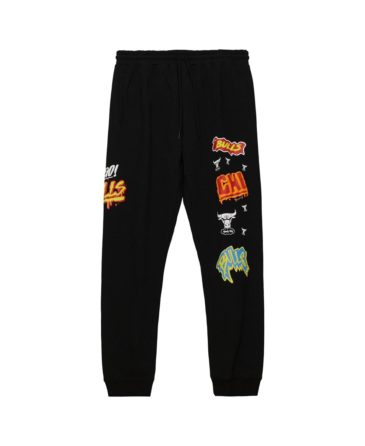 Mitchell & Ness Men's Black Chicago Bulls Slap Sticker Sweatpants In Black