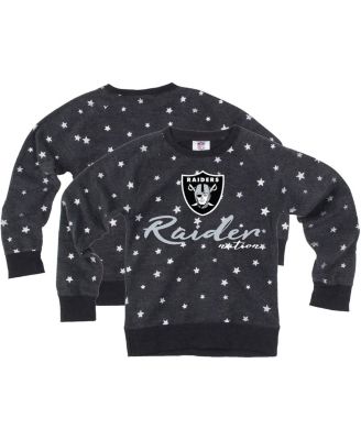 Wes & Willy - Big Girls Charcoal Las Vegas Raiders Shimmer Star Reverse Fleece Pullover Sweatshirt