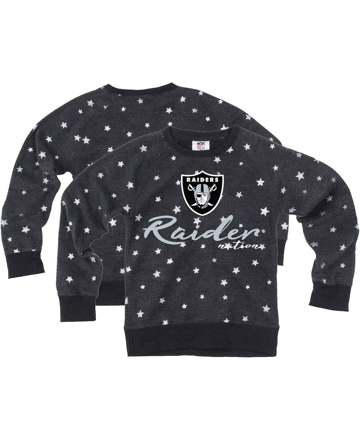 Wes & Willy Big Girls Charcoal Las Vegas Raiders Shimmer Star Reverse Fleece Pullover Sweatshirt In Black