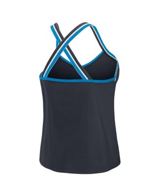 Women's Black Carolina Panthers Cross Strap Tri-Blend Tank Top