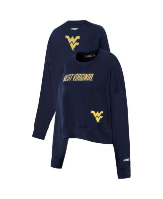 Pro Standard - Women's Navy West Virginia Mountaineers Sequin Boxy Cropped Pullover Sweatshirt