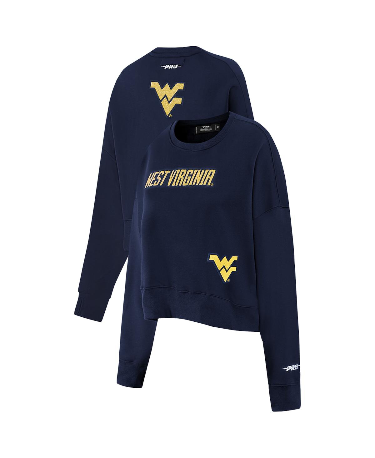 Pro Standard Women's Navy West Virginia Mountaineers Sequin Boxy Cropped Pullover Sweatshirt In Blue