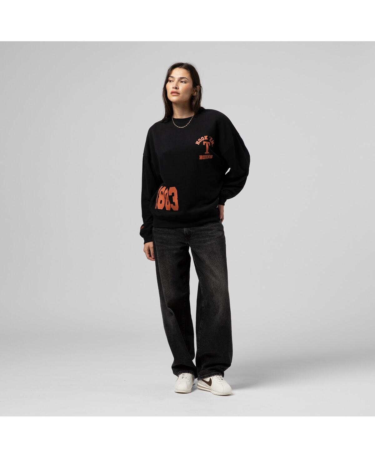 Mitchell & Ness Women's Black Texas Longhorns Multi-hit Sweatshirt In Animal Print