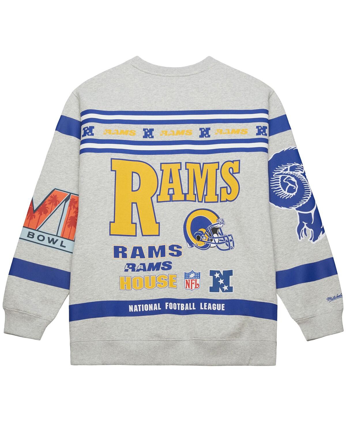Mitchell & Ness Men's Heather Gray Los Angeles Rams All Over Print Fleece Crewneck Sweatshirt In Gray