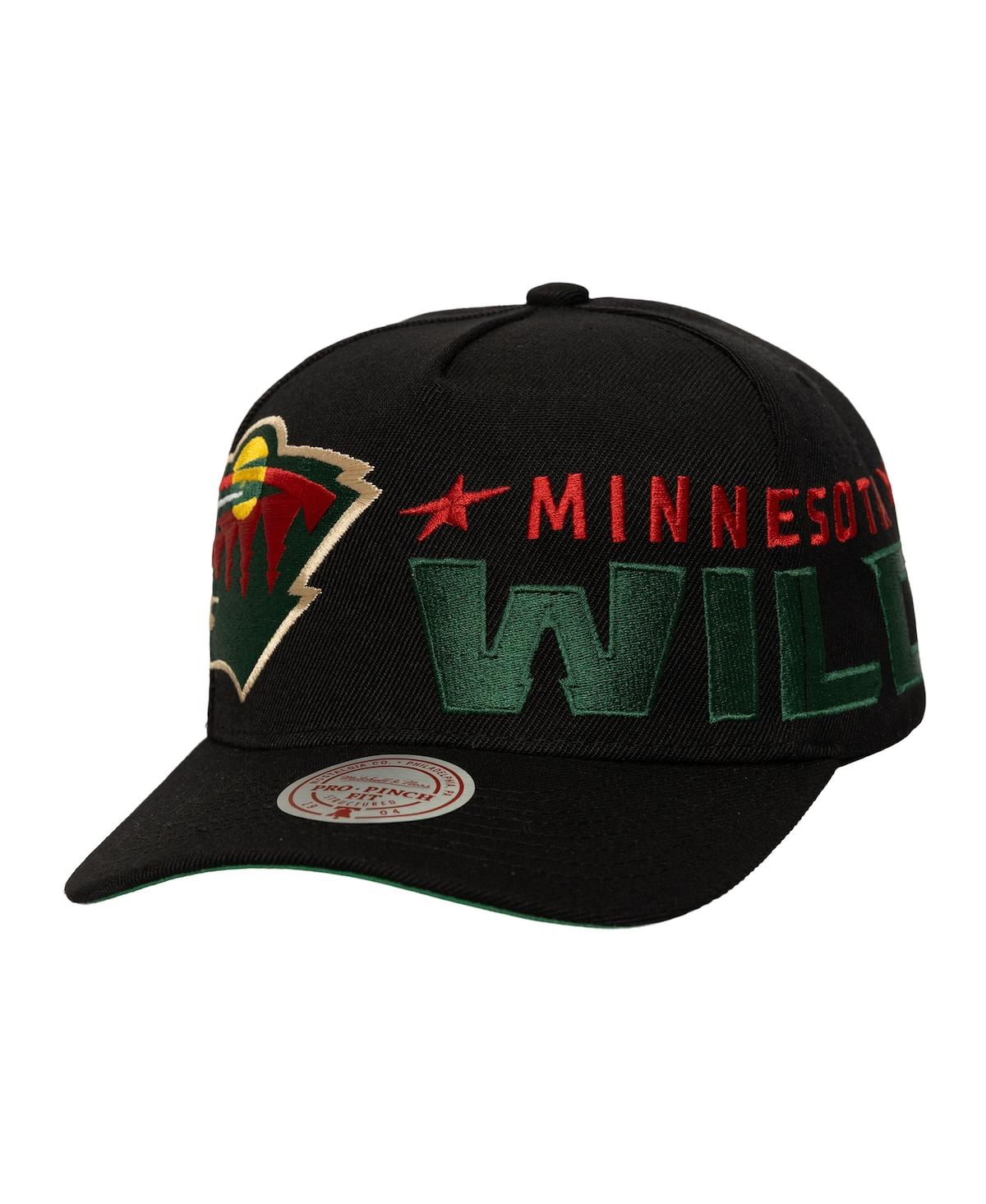Mitchell & Ness Men's Black Minnesota Wild Busted Logo Wordmark Wrap-around Pro Pinch Adjustable Hat