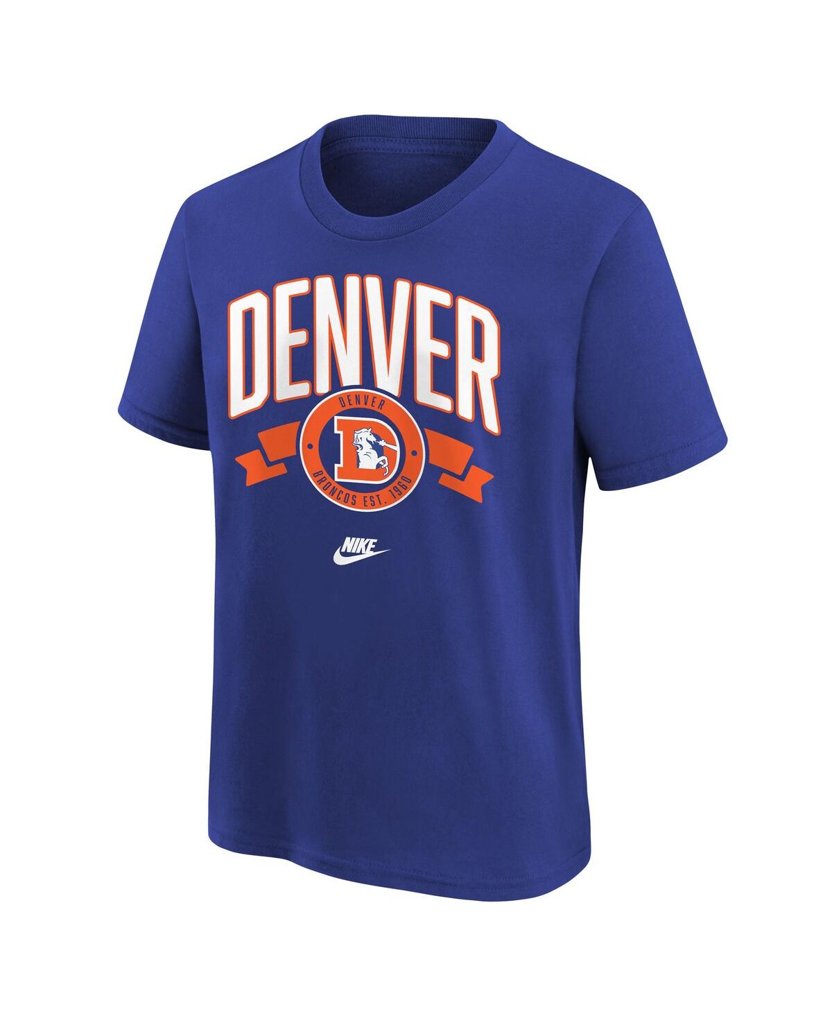 Nike Big Boys And Girls Royal Denver Broncos Rewind Front Back Essential T-shirt In Blue