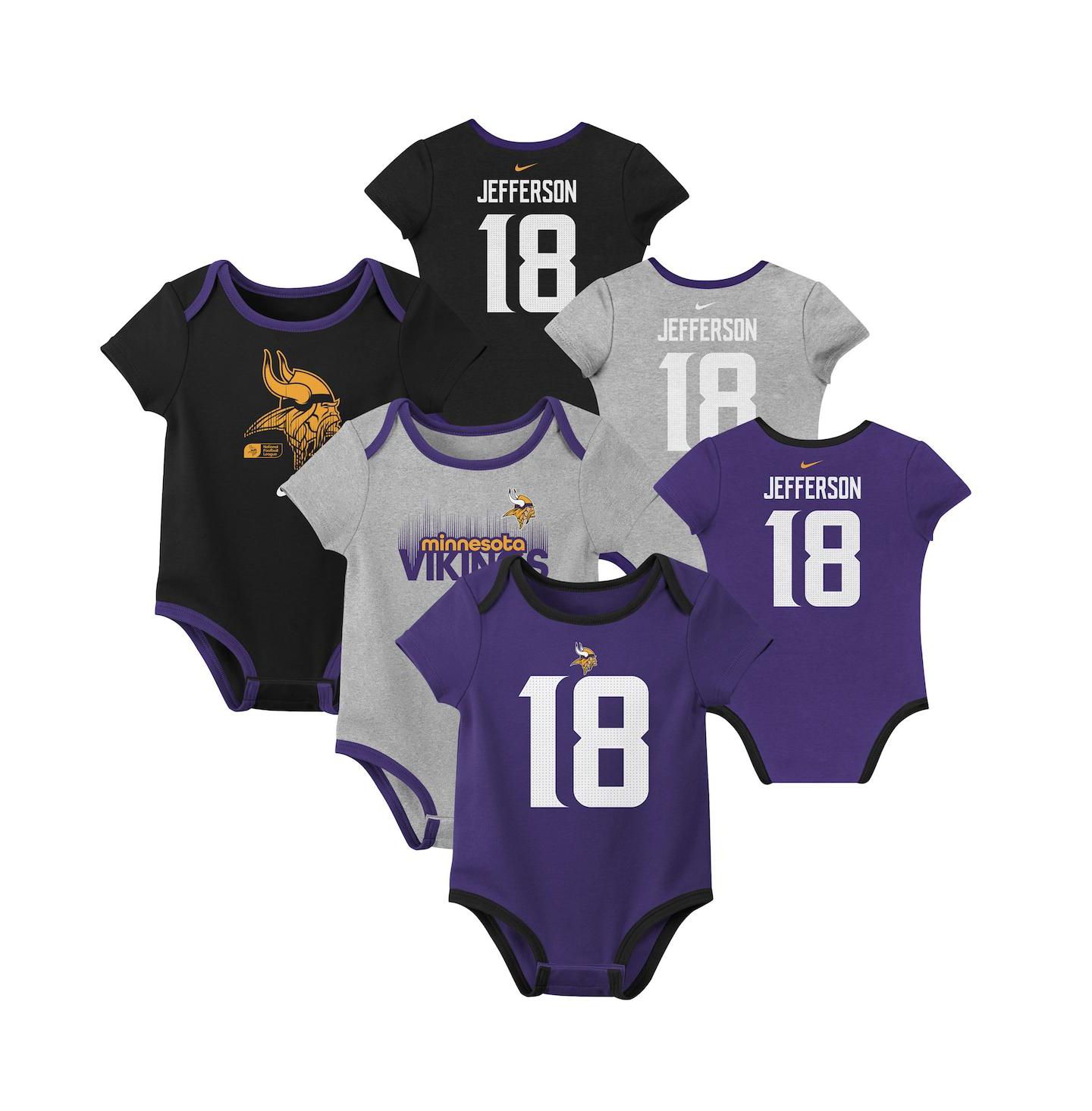 Nike Baby Boys and Girls 3-Pack Justin Jefferson Minnesota Vikings Name & Number Bodysuit Set — фото 1