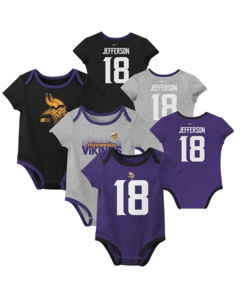 Nike Baby Boys and Girls 3-Pack Justin Jefferson Minnesota Vikings Name & Number Bodysuit Set